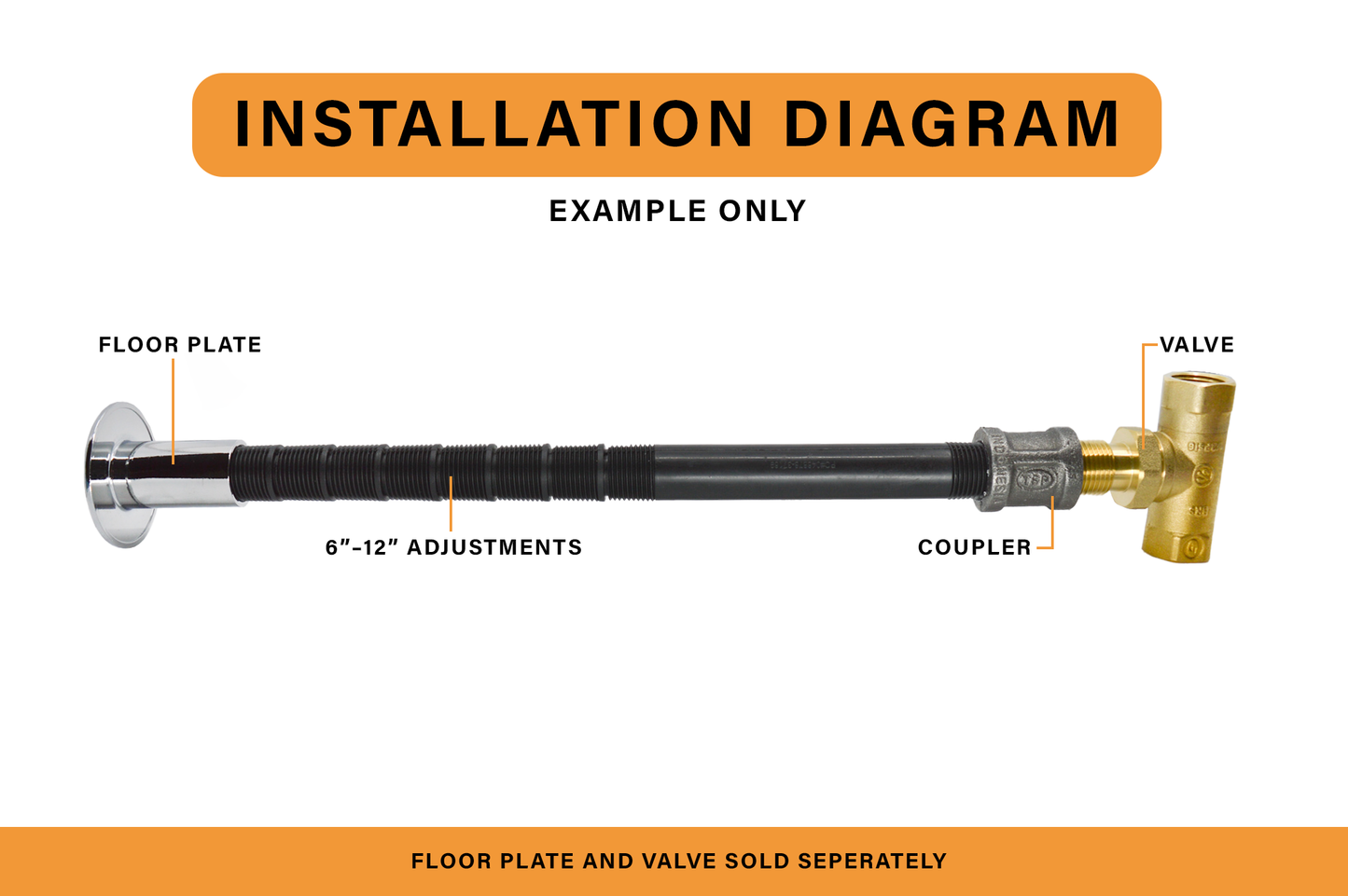 12" Adjustable Floor Plate Extension with 1/2" Banded Coupling